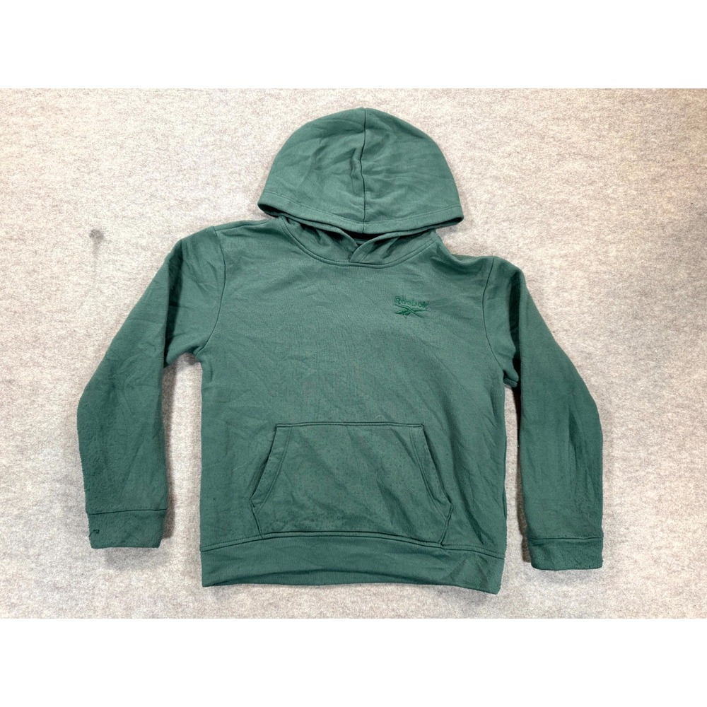 Reebok Scuba Knit Hoodie Womens 10 Green Fleece Lined Logo Kangaroo Pockets